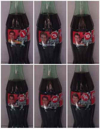 € 30,00 coca cola 6 flessen nascar deel 2 nrs. 0394,0396, 0397, 0398, 0399, 0400